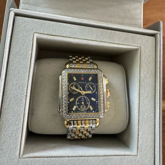 MICHELE Deco Diamond Chronograph Watch Head & Bracelet, 33mm - Picture 1 of 16